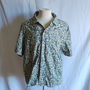 Free Assembly floral short sleeve button front shirt size XL